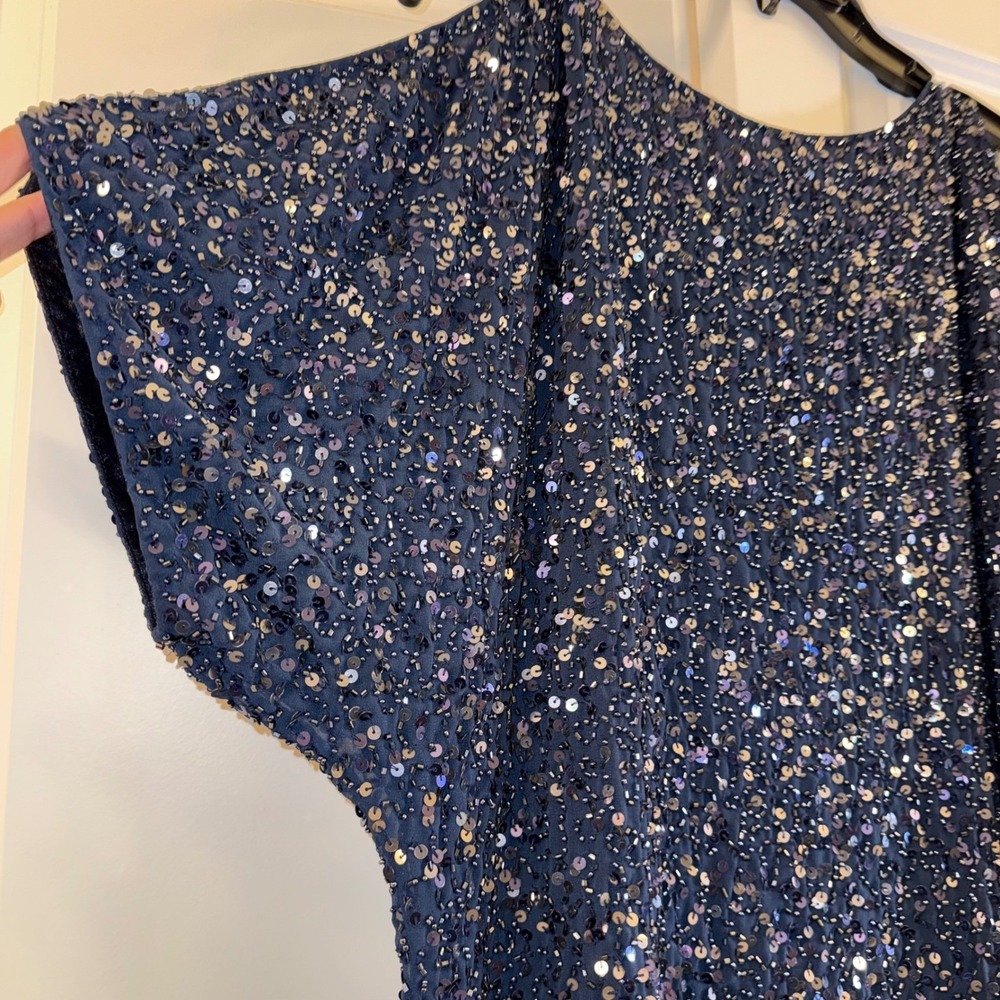Aidan Mattox Navy Blue Sequin Cold Shoulder Party Dress Size 4 - Picture 3 of 9